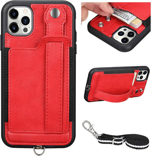 TOOVREN for iPhone 12 Pro Max for Women and Girls with Card Holder Kickstand Adjustable Lanyard Neck Strap, Phone Protective Back Cover for iPhone...